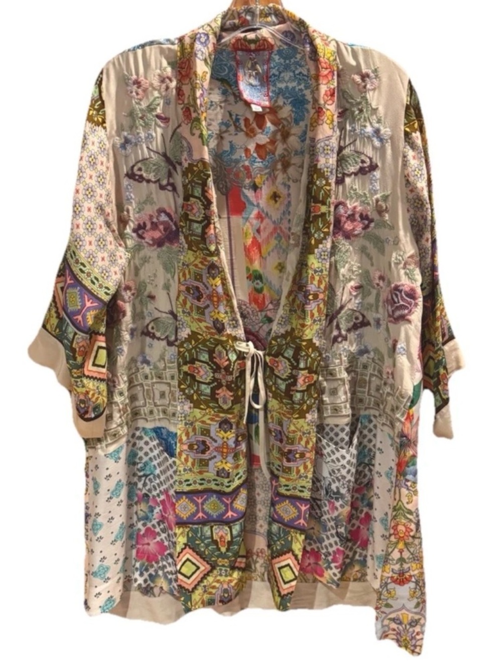Johnny Was 100% Silk Tempo Mix Embroidered Kimono Size Small